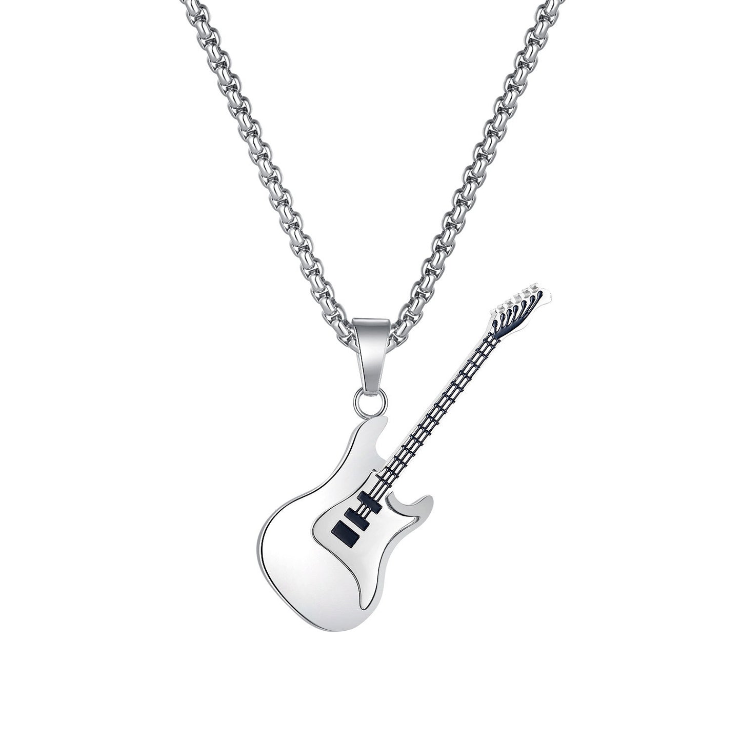 Hip-Hop Guitar Pendant Street Style – Classic Titanium Necklace for Men