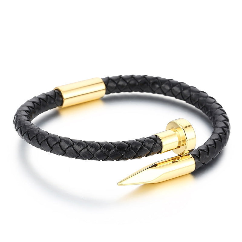 Leather bracelet with stainless steel rivets and magnetic clasp
