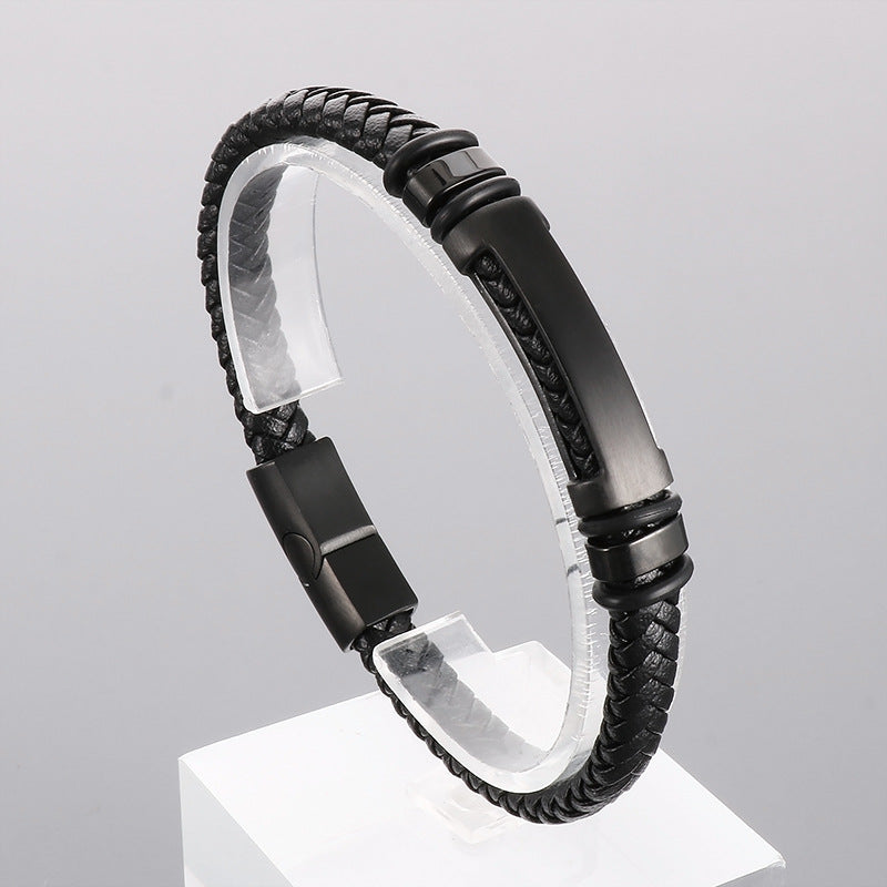 Simple braided leather bracelet with magnetic plate – unisex design
