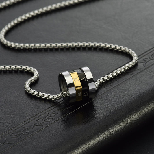 Drehbarer Zahlen Anhänger - Titanstahl Minimal Kette - Römische Ziffern Design