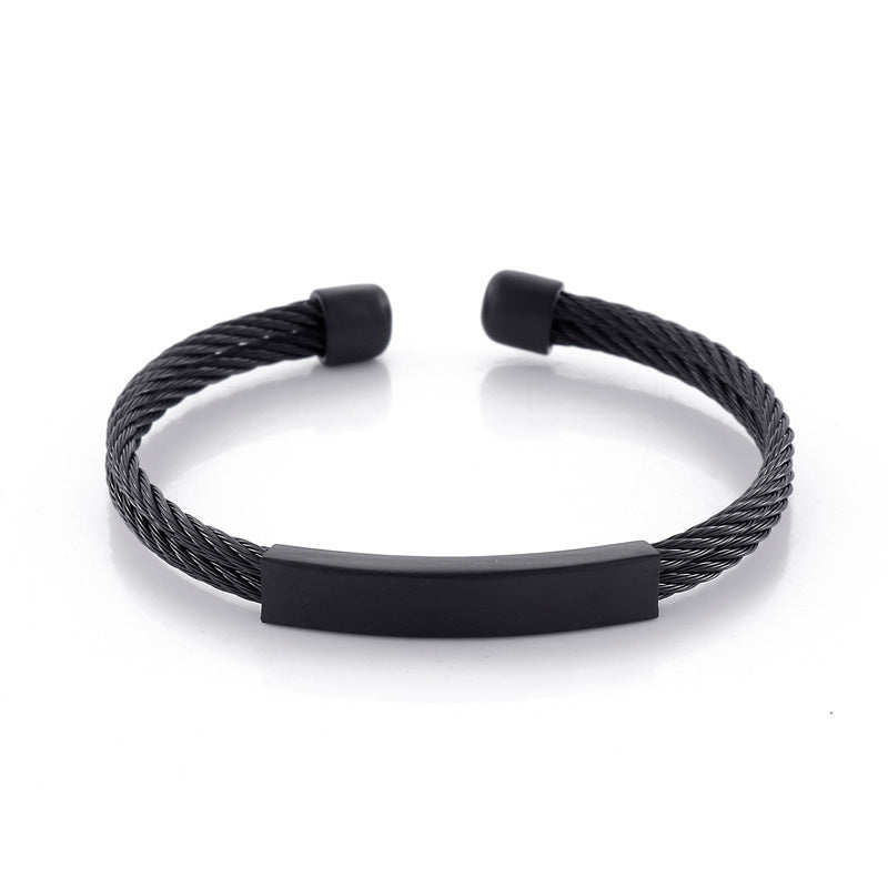 Open men's bracelet made of stainless steel – braided wire rope with twisted look