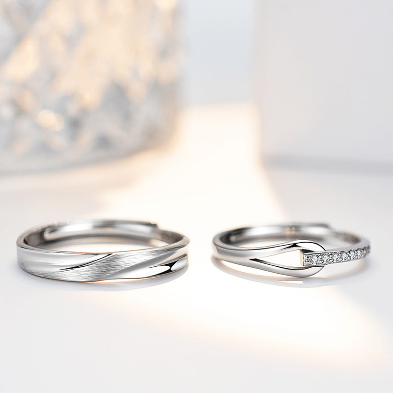 S925 Sterling Silver 'Rupert's Tear' Couple Rings - Rhodium-plated white gold look with sparkling zirconia stones