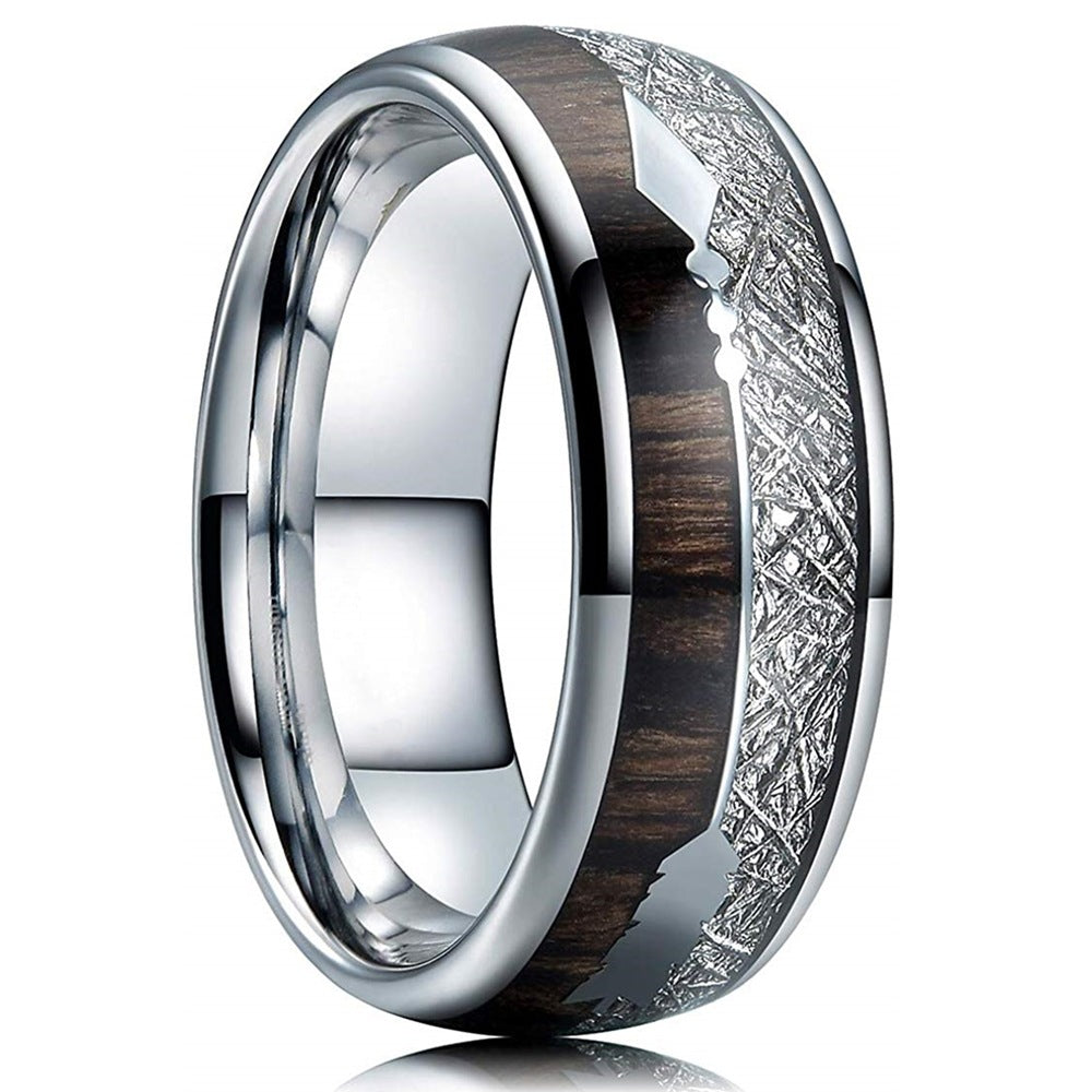 Herrenring aus Wolframcarbid mit Nut, Holzeinlage & Pfeilkopf-Schliff – 8 mm, gravurfähig