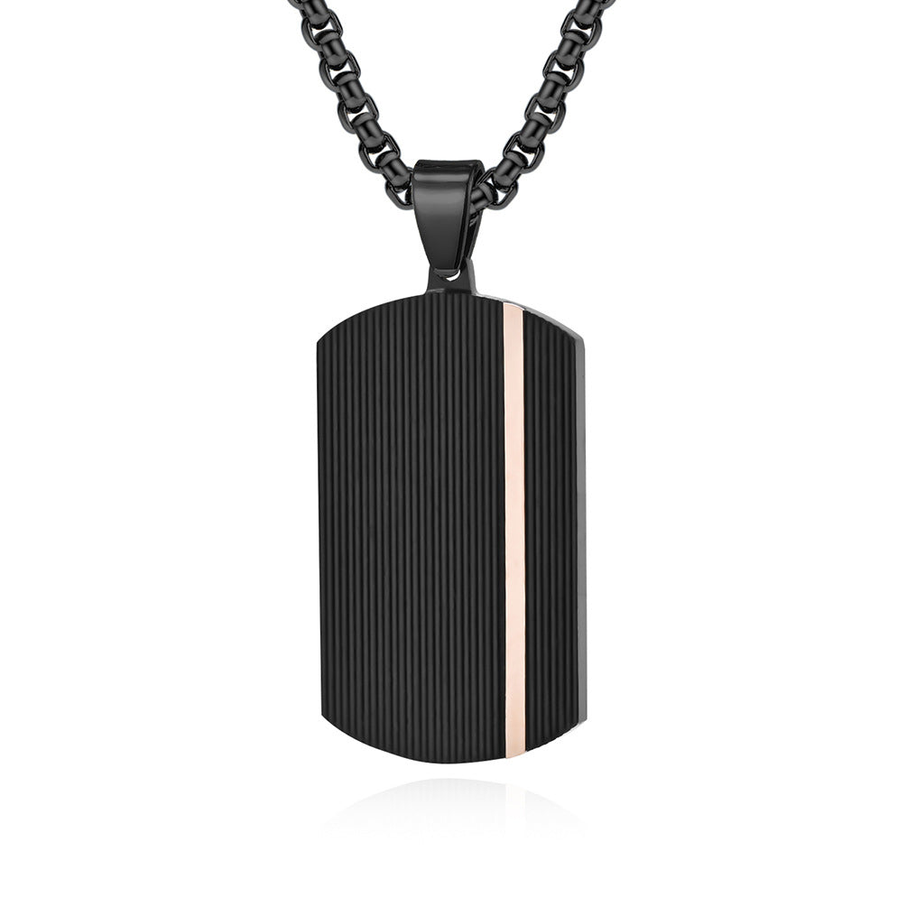 Wave-shaped dog tag men's necklace | 316L stainless steel with black and rose gold finish