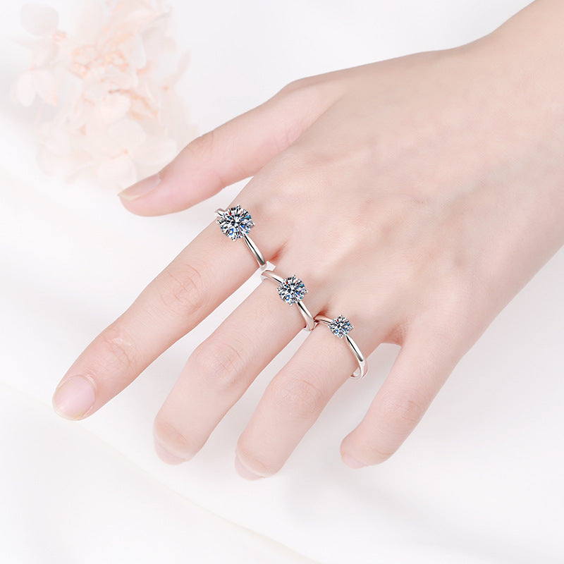Four-claw zirconia ring (5mm|6.5mm|8mm) made of 925 silver with rhodium plating