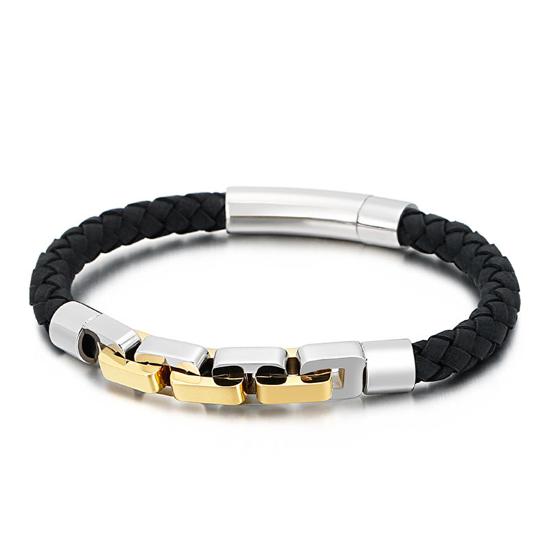 Men's bracelet made of 316 stainless steel & leather – Robust & hypoallergenic