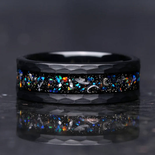 PIOWNN® Wolfram Ring – Geschmiedet mit Farbedelsteinen