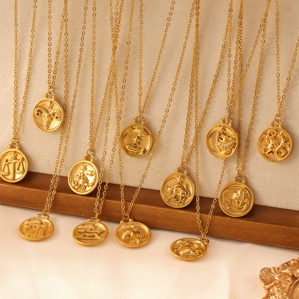 Elegant zodiac medallion with relief – timeless unisex necklace classic