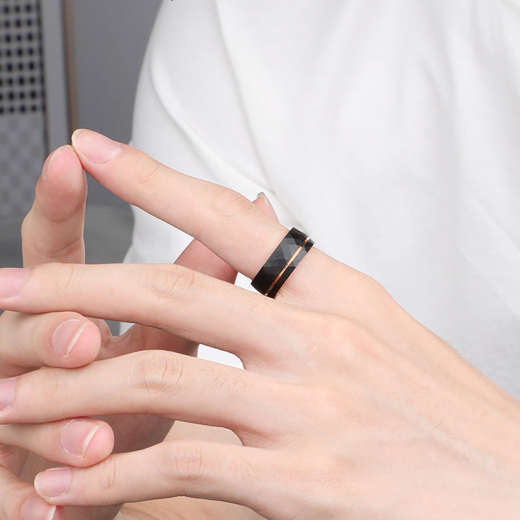 Tungsten steel diamond pattern couple rings by PIOWNN®