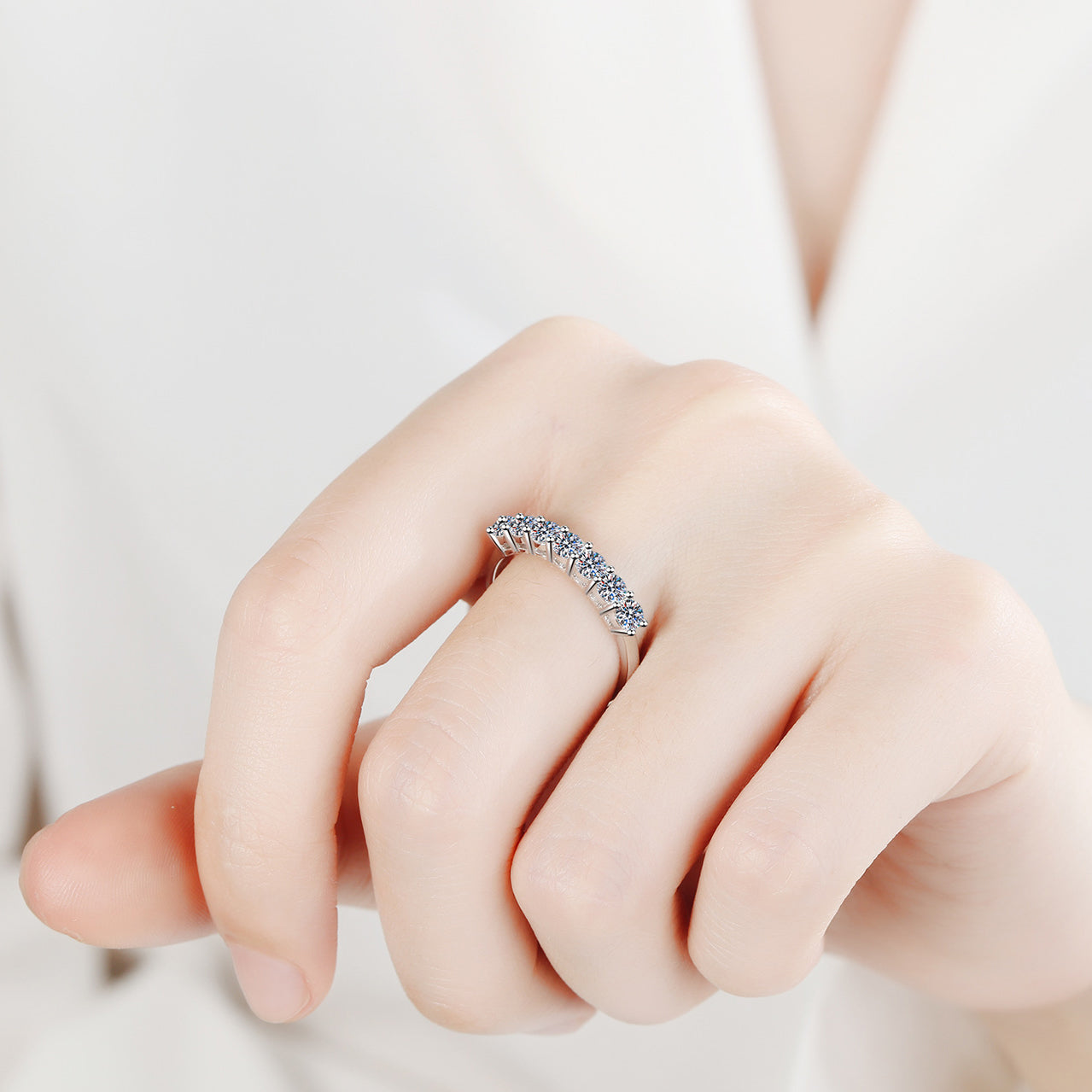 7-Princess Zirconia Ring (7 stones) – 925 Sterling silver rhodium-plated