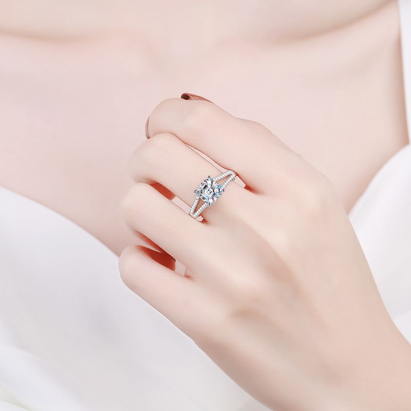 Asscher-cut zirconia ring (2ct) with micro-bevel – 925 sterling silver rhodium-plated