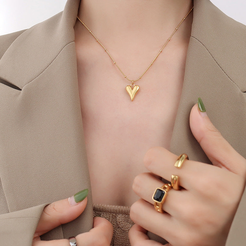 Minimalist Heart Pendant Necklace - 18K Real Gold Plating / Stainless Steel / Rose Gold (3 Colors)