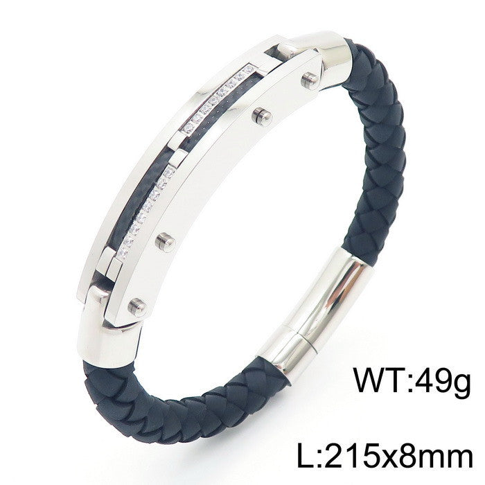 Men's bracelet with steel wire inlay – braided stainless steel leather strap
