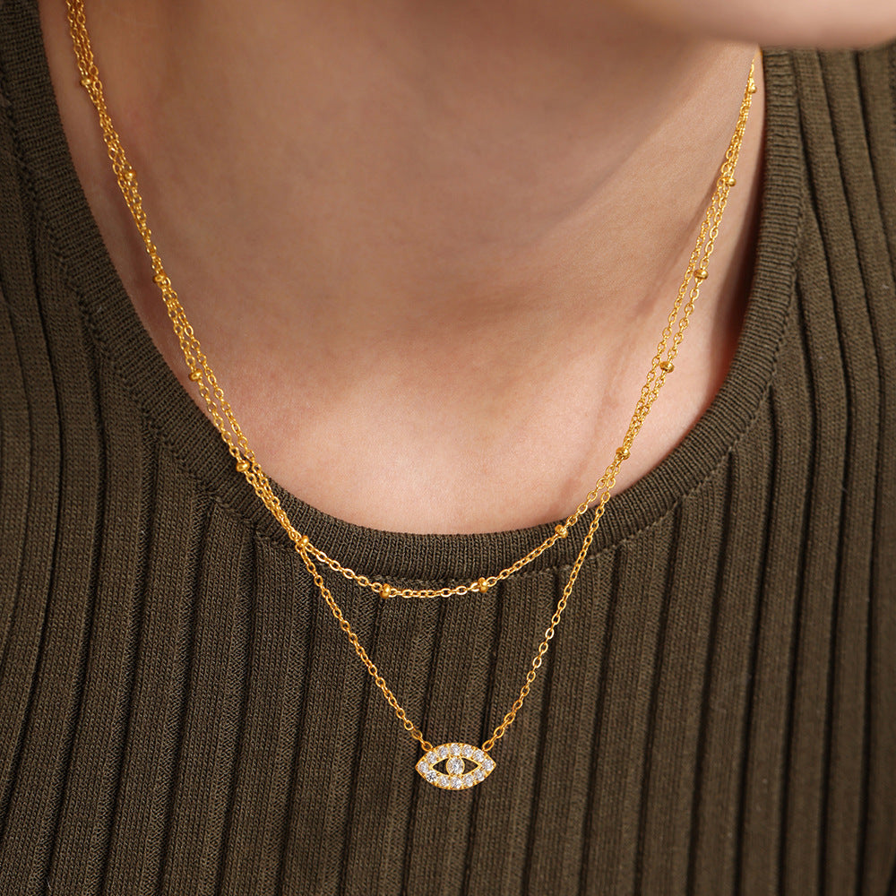 Evil eye necklace with 5A zirconia – multi-row fine chain made of gold-plated stainless steel or silver steel look