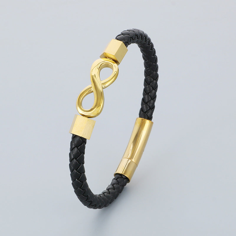 Personalized leather bracelet for men with stainless steel & infinity symbol