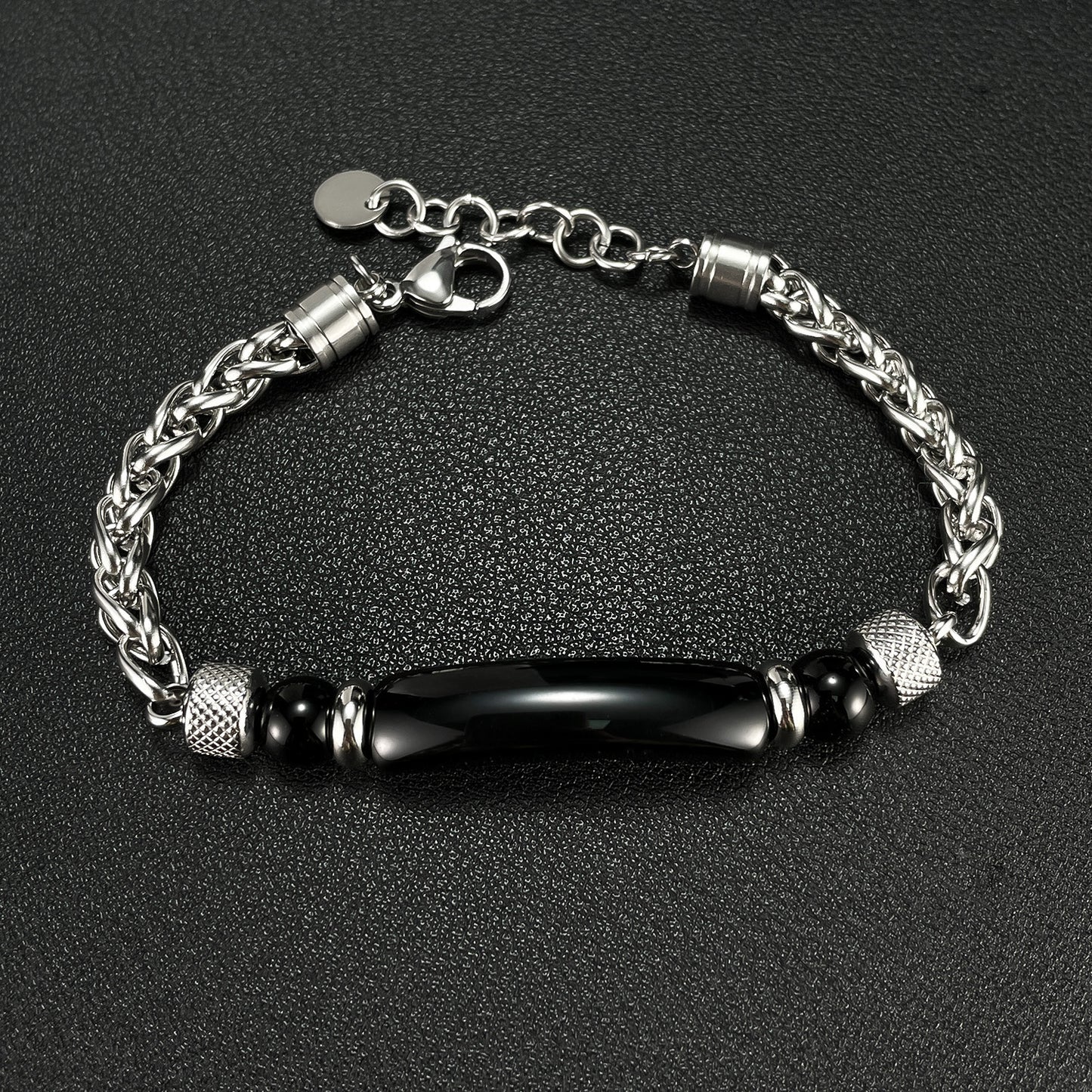 Stainless steel chain bracelet with tiger eye & titanium – For men