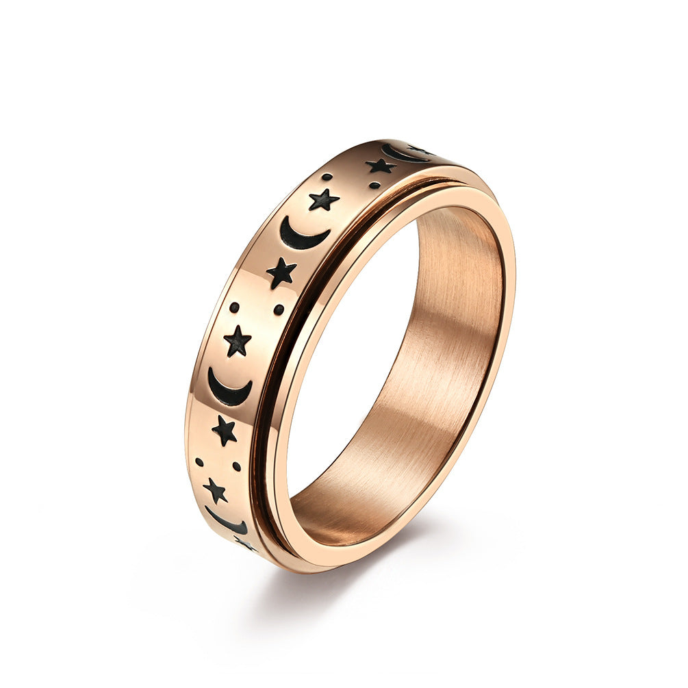 Star-Moon Titanium Ring with Glow-in-the-Dark Effect | Rotatable Anti-Stress Ring - 316L Stainless Steel for Women & Men