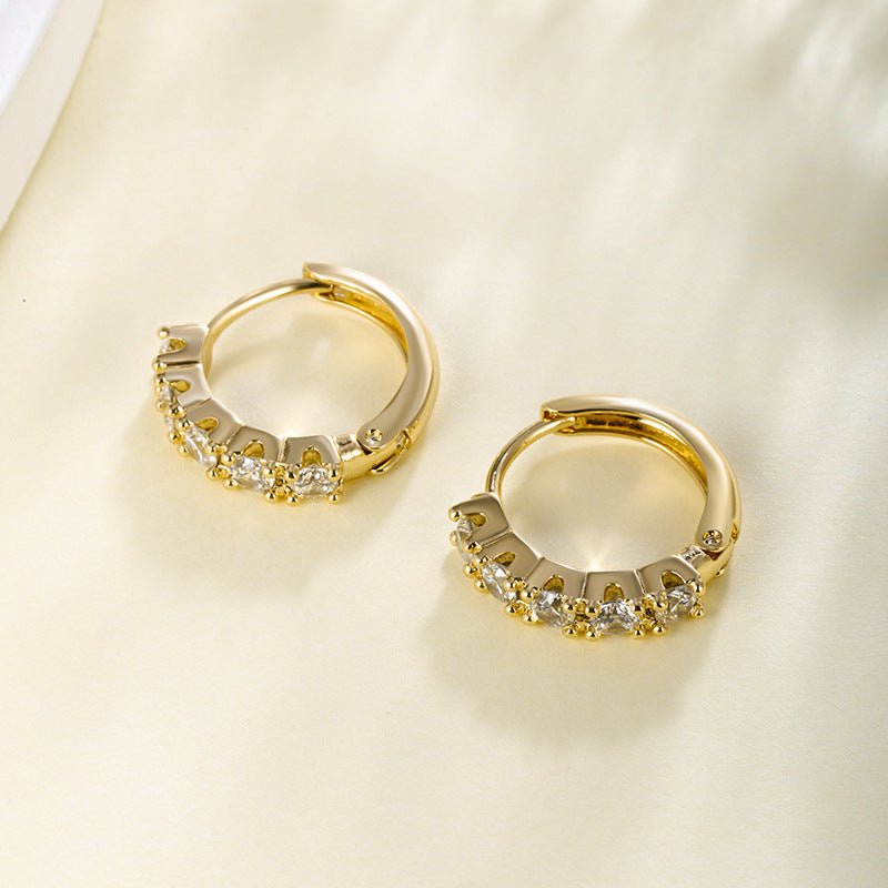 Pavé ear clips with zirconia - copper alloy gold-plated (1.6 cm)