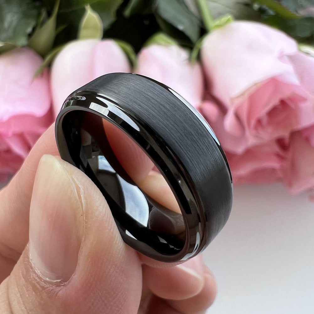 Wolframstahl-Ring mit schwarzer Sandstrahl-Optik (Mittelteil) – Kratzfest & Modern