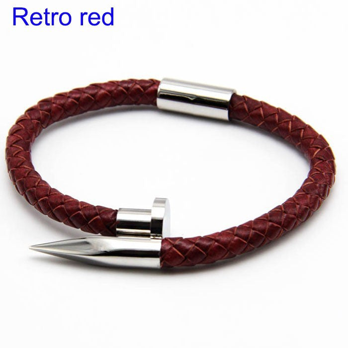 Leather bracelet with stainless steel rivets and magnetic clasp