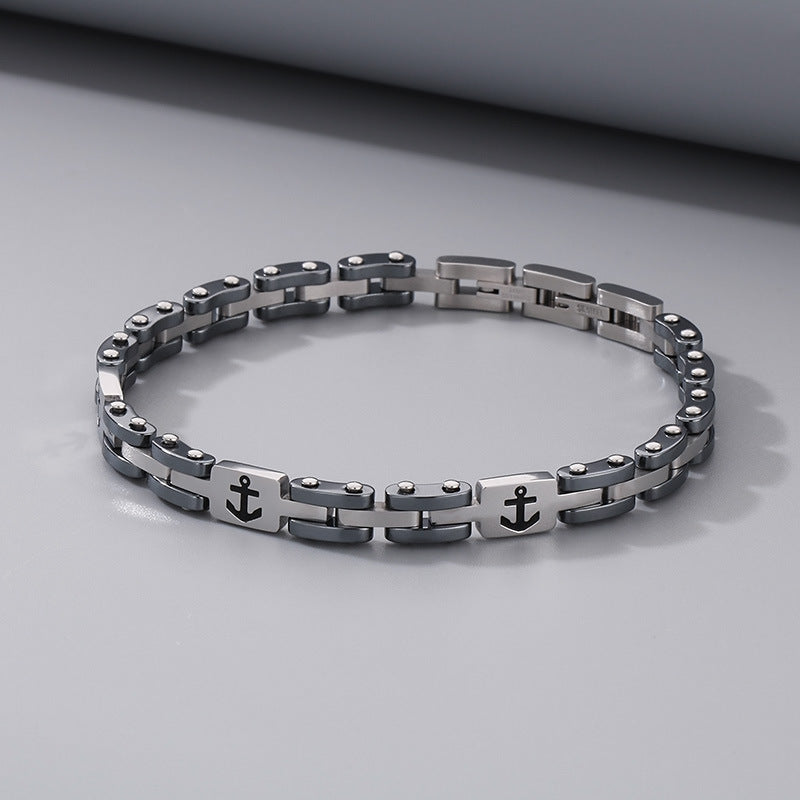 Maritime titanium steel bracelet for men – with engraved anchor motif & robust link chain
