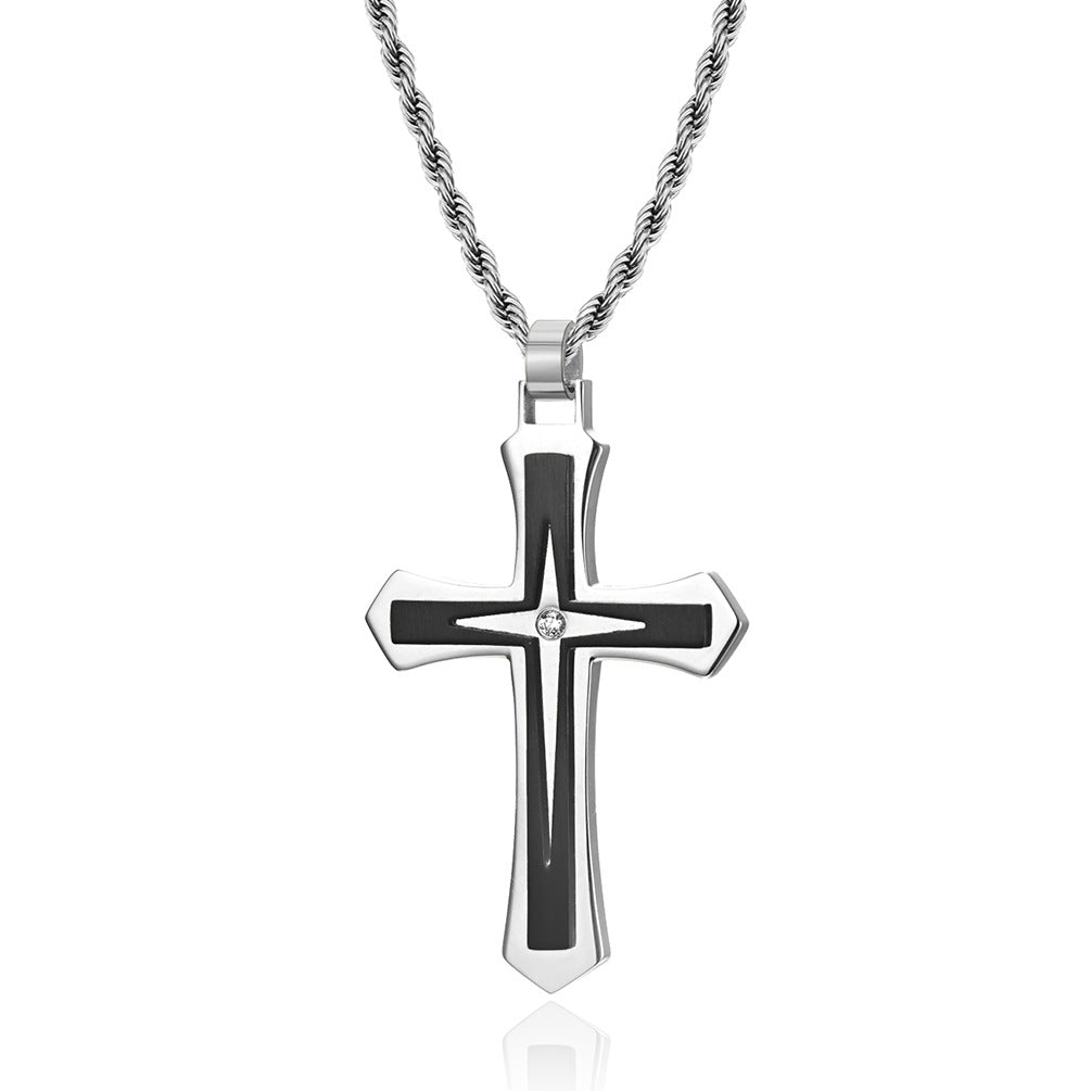 Two-tone cross necklace for men | 316L stainless steel with gold finish & high-gloss silver finish