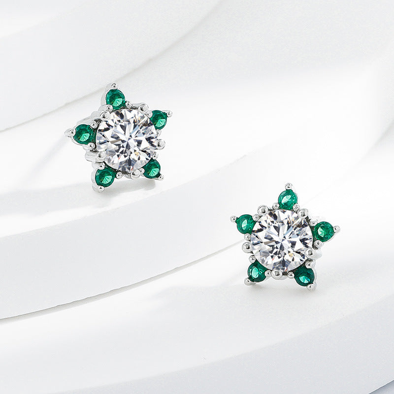 Star earrings with zirconia - copper rhodium-plated (white gold look) & 925 silver stud earrings