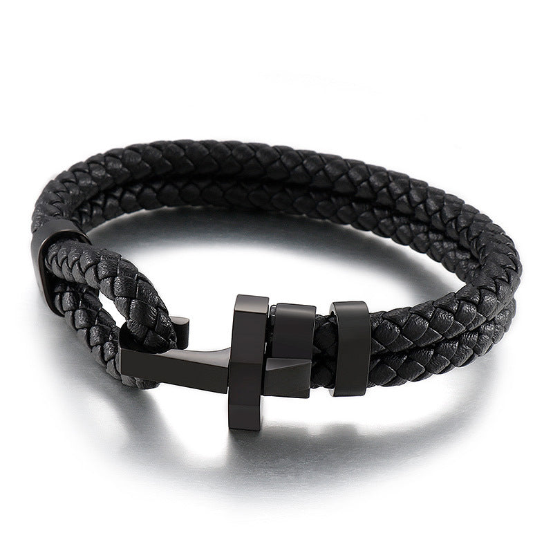 Stainless steel bracelet for men – stylish leather braid with geometric clasp