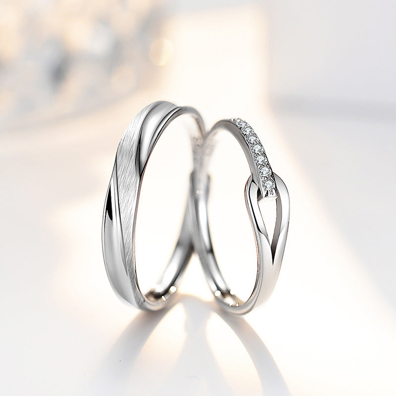 S925 Sterling Silver 'Rupert's Tear' Couple Rings - Rhodium-plated white gold look with sparkling zirconia stones