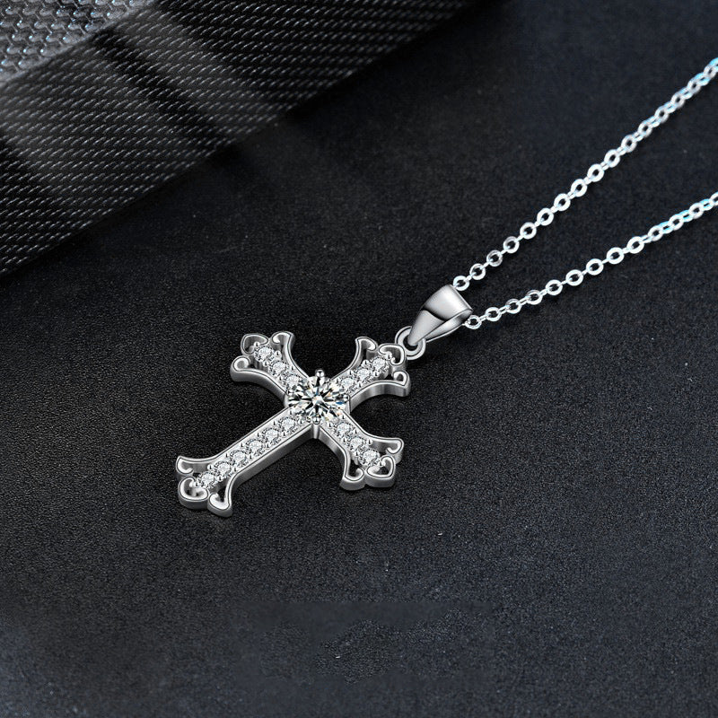 Cross pendant with moissanite (0.5ct) | 925 sterling silver with rhodium plating