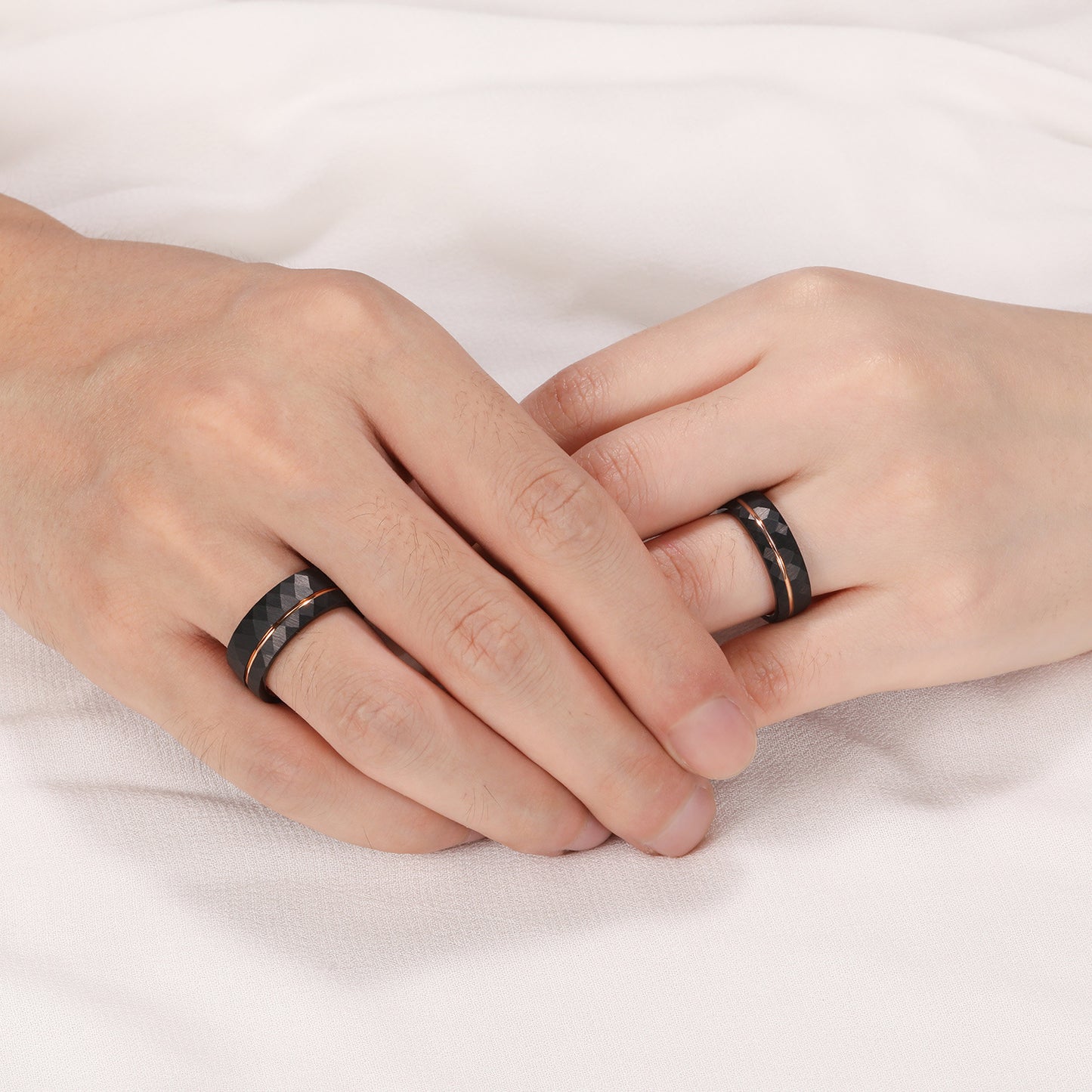 Tungsten steel diamond pattern couple rings by PIOWNN®