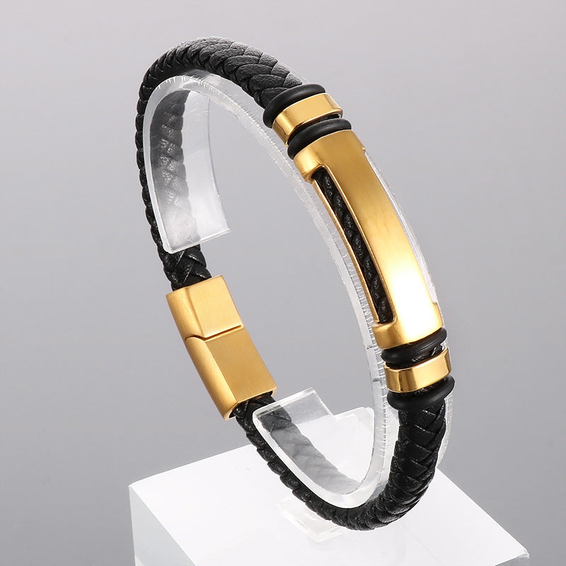 Simple braided leather bracelet with magnetic plate – unisex design