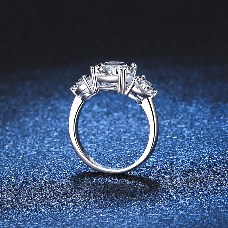 Three Life Stones Luxury Ring with 3ct Zirconia (2ct + 0.5ct x2) | S925 Sterling Silver with Rhodium Plating