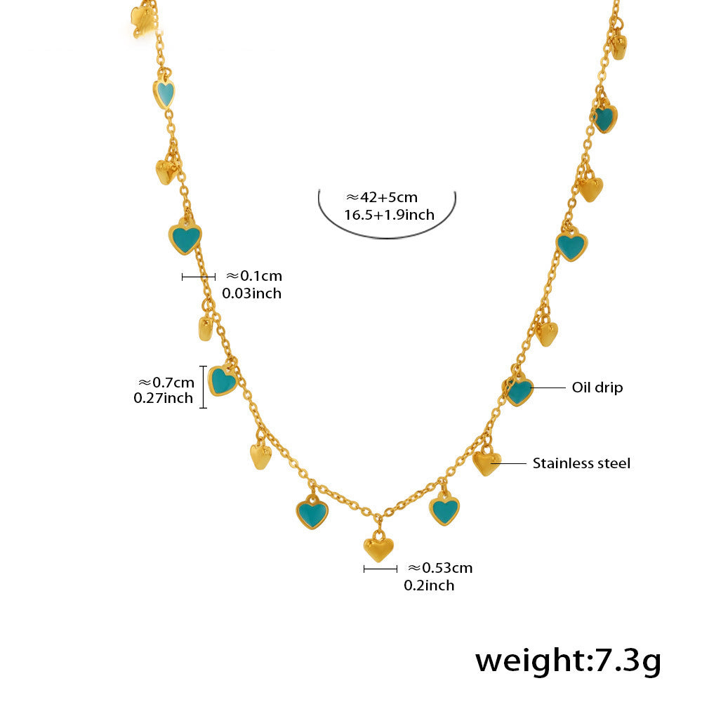 Multicolored Green Heart Collection – 18K gold-plated stainless steel jewelry as a bracelet or necklace (available in gold or silver finish)