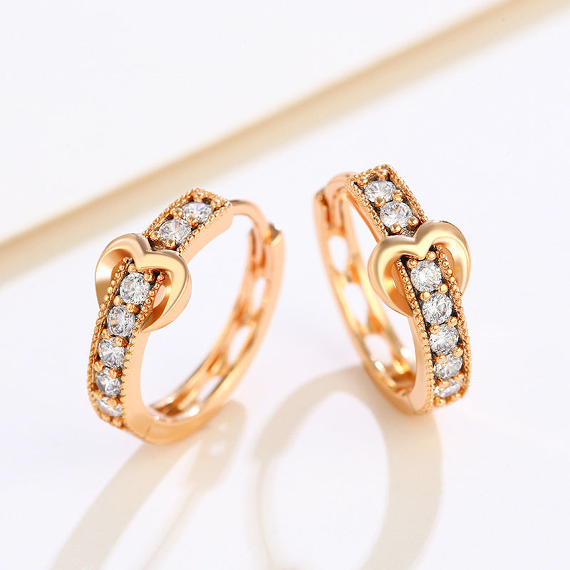 Romantic heart earrings with sparkling zirconia | 18K gold plating, 18mm diameter