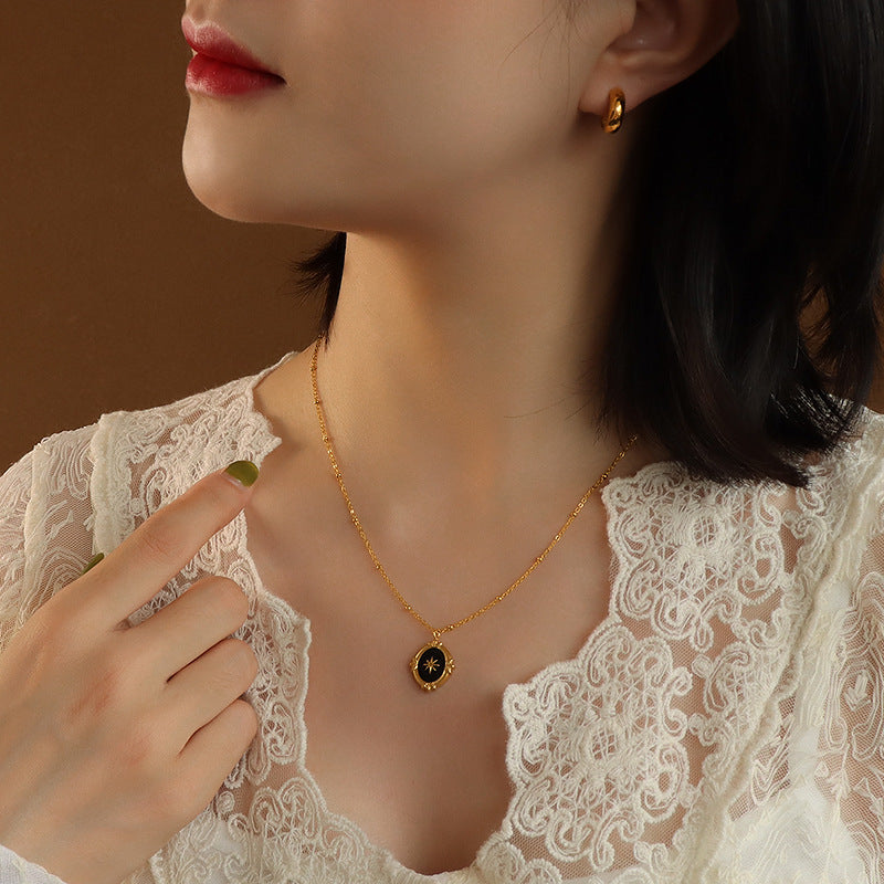 French Court Style Hexagram Pendant | Stainless Steel Chain with 18K Gold Plating or High-Polish Silver Finish - Royal Elegance