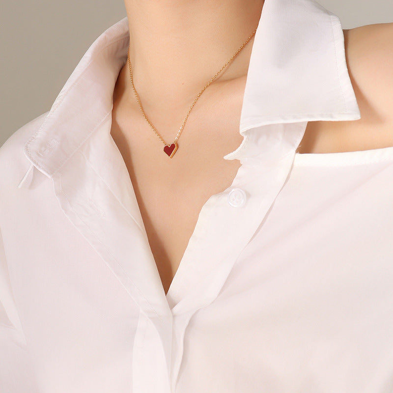 French red heart pendant necklace | Stainless steel gold-plated / rose gold-plated / steel-colored (3 colors) | Elegant love necklace for women | Gift for her