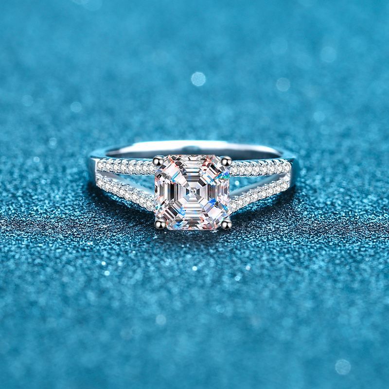 Asscher-cut zirconia ring (2ct) with micro-bevel – 925 sterling silver rhodium-plated
