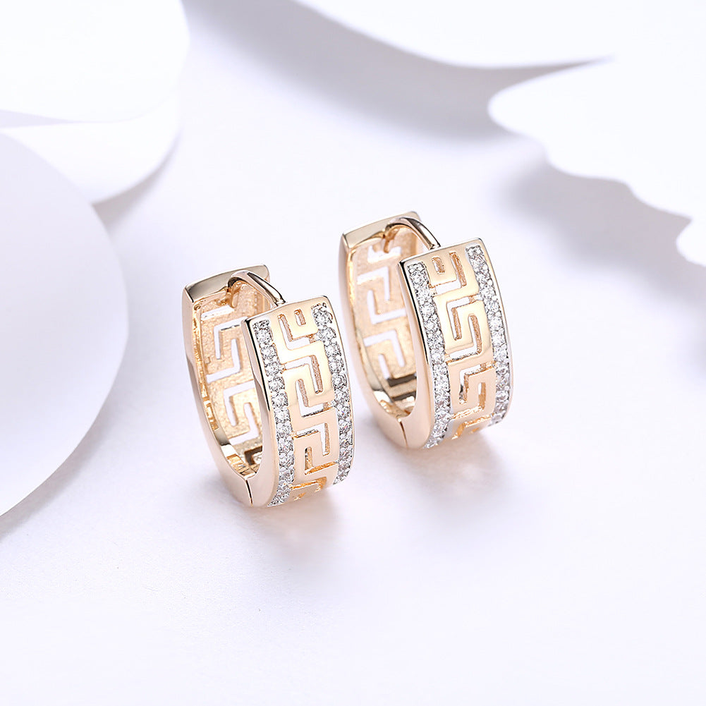 Sanskrit ear clips with zirconia - copper gold-plated (2.2 cm)