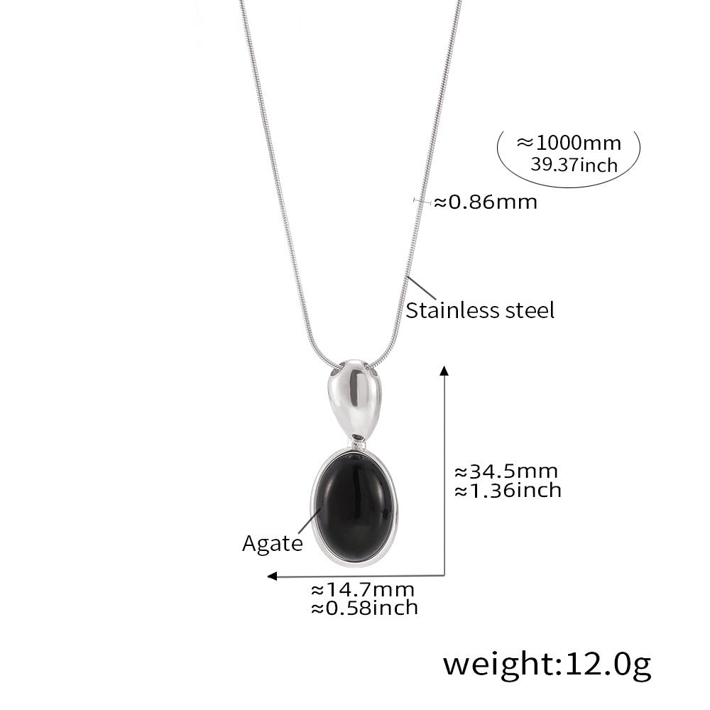 Long oval chain with tiger eye & black onyx – 18K real gold plating or stainless steel look (optional)