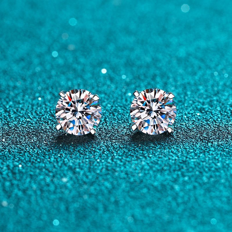 S925 Sterling Silver Stud Earrings with 4-Prong Setting – 4mm|5mm|6.5mm Cubic Zirconia – Rhodium-Plated
