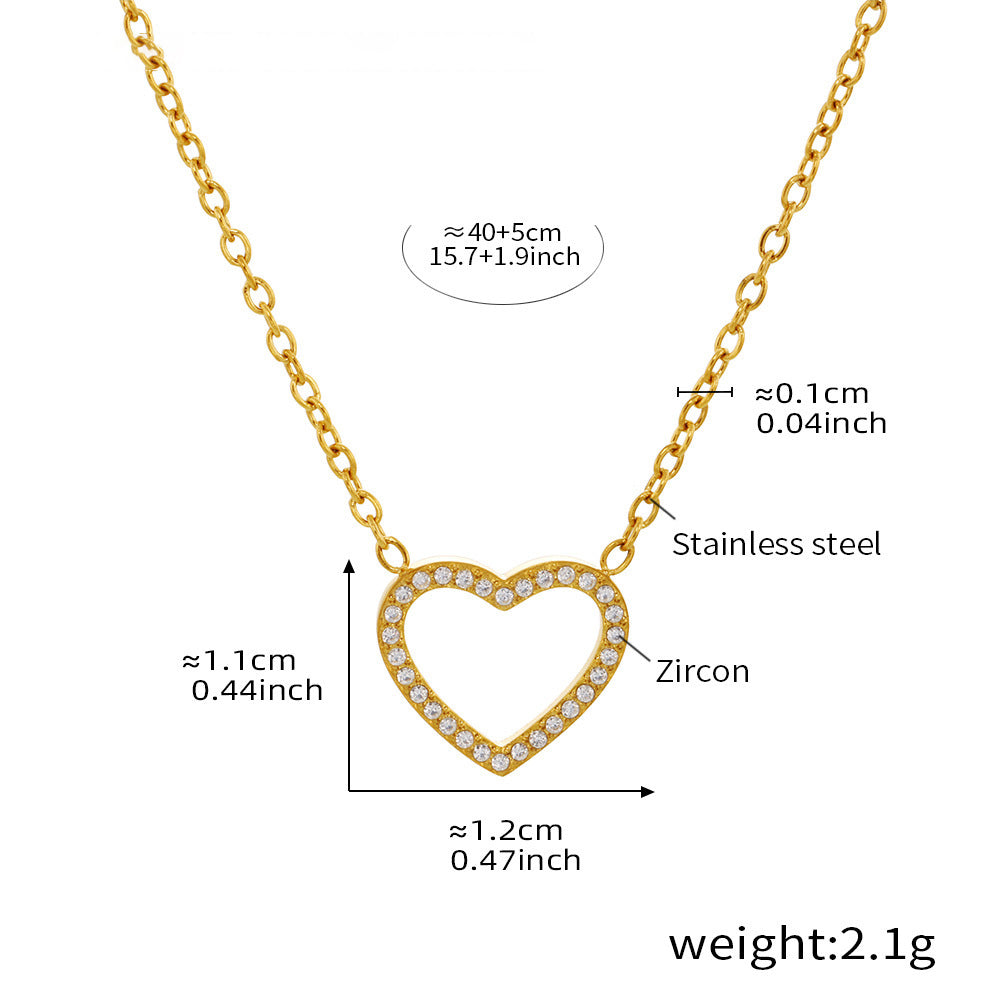 Double chain set: heart pendant with zirconia & cross chain with steel beads – 18K gold-plated or silver stainless steel