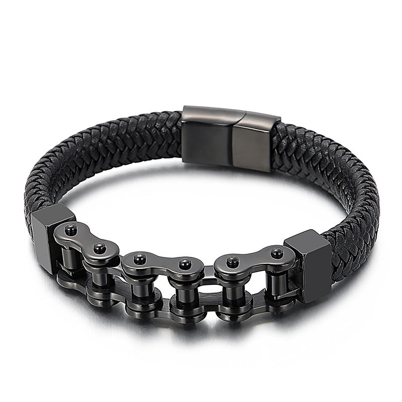 Men's bracelet made of stainless steel chain & braided leather – Robust & stylish