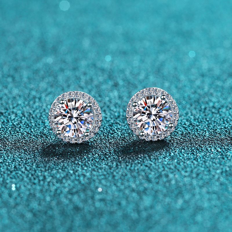 Four-claw round-set zirconia stud earrings – 5mm|6.5mm – 925 sterling silver rhodium-plated