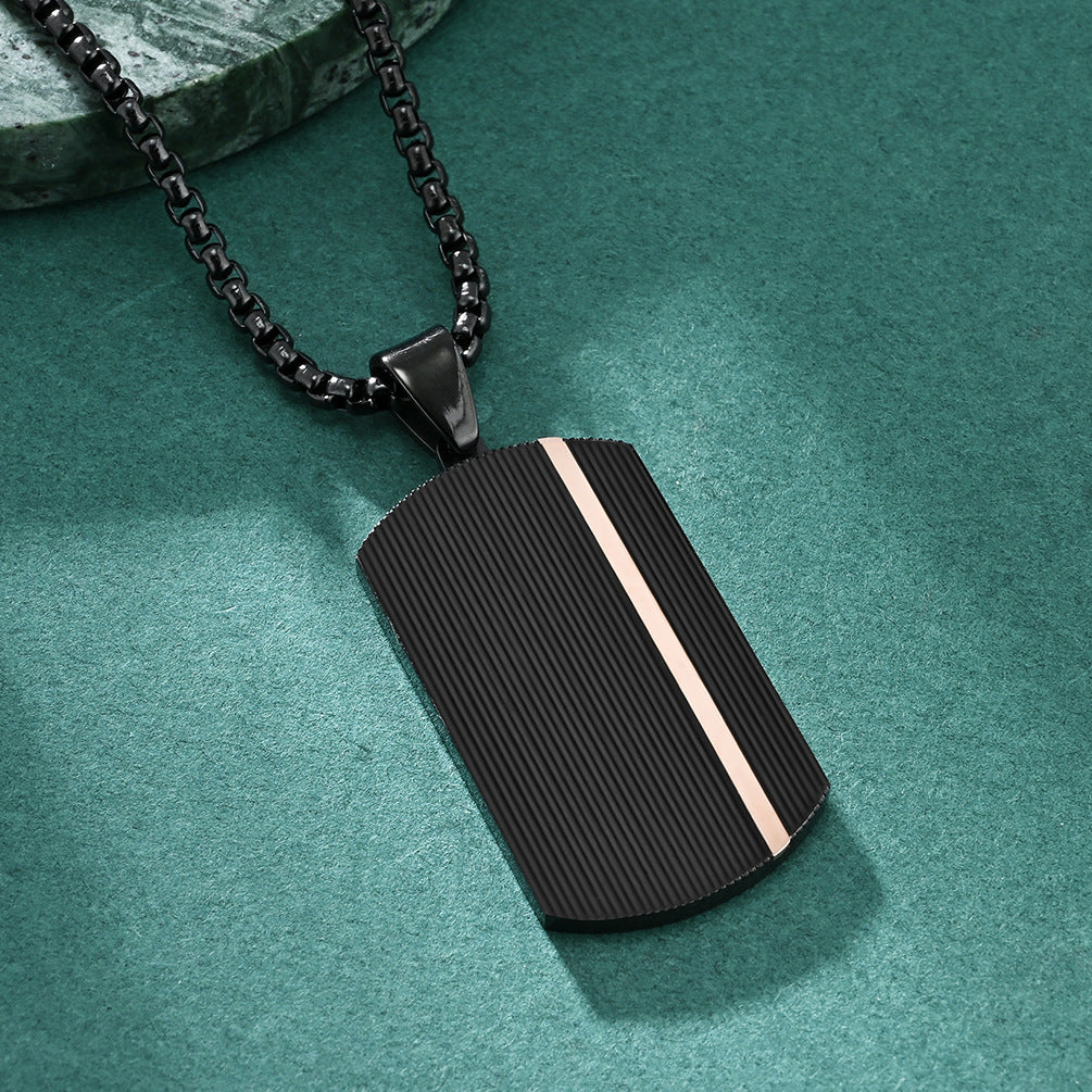Wave-shaped dog tag men's necklace | 316L stainless steel with black and rose gold finish