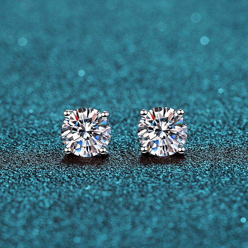 S925 Sterling Silver Stud Earrings with 4-Prong Setting – Type A-4mm|5mm|6.5mm Cubic Zirconia – Rhodium-Plated