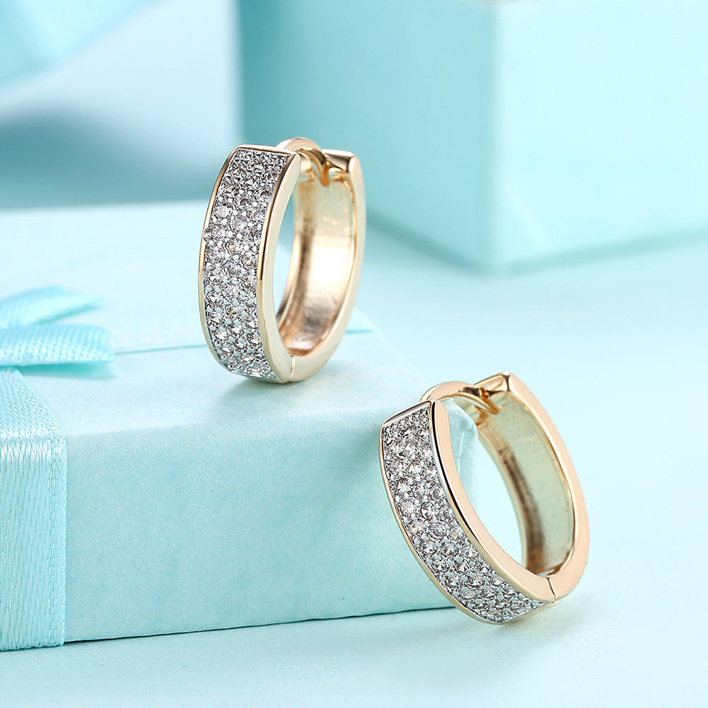 Single-row zirconia ear clips - copper gold-plated (Ø 1.7 cm / width 0.5 cm)