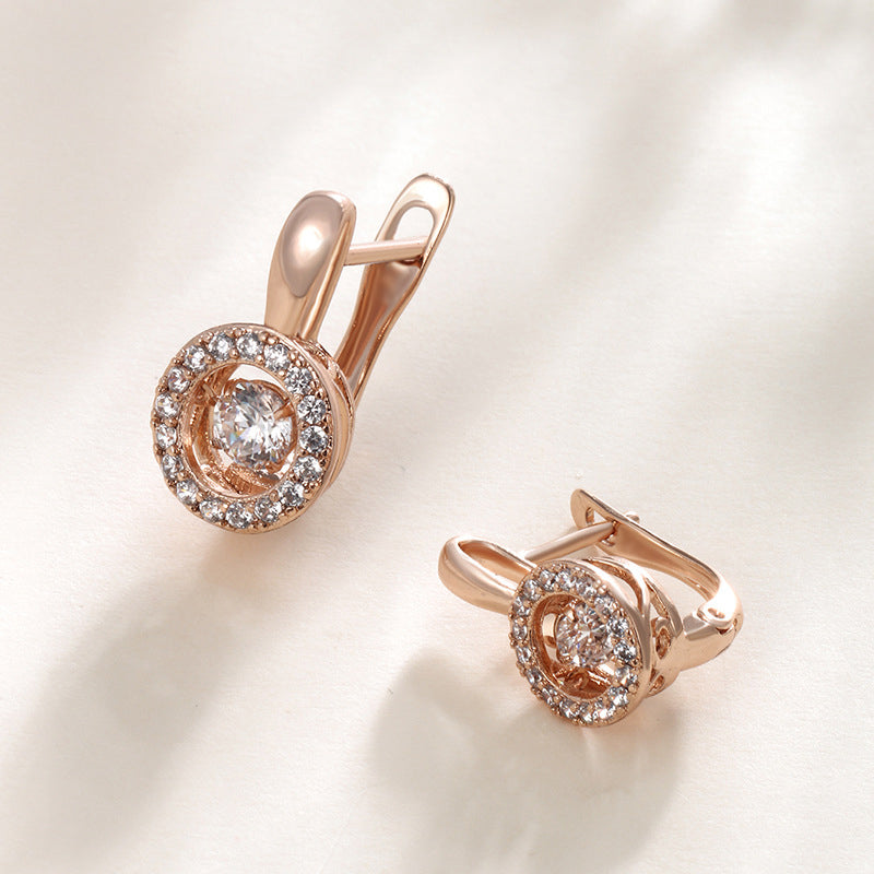 Graceful round ear clips with zirconia - copper alloy gold-plated (1.6 cm)