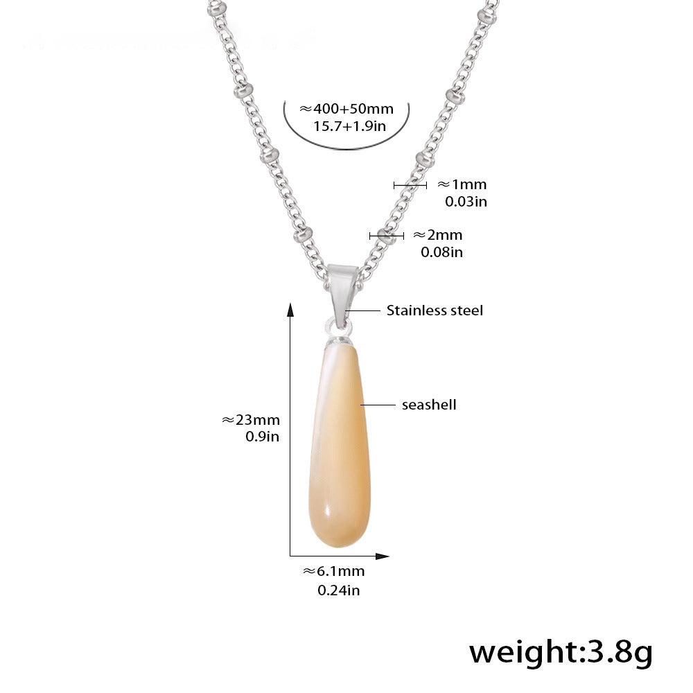 Drop-shaped shell pendant necklace - stainless steel 18k gold-plated | steel color (2 colors available)