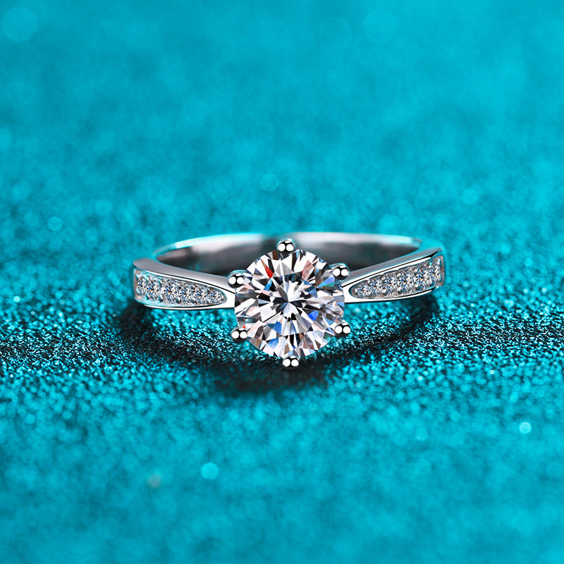 Six-claw zirconia ring with micro-bevel – 6.5mm|8mm – 925 sterling silver rhodium-plated